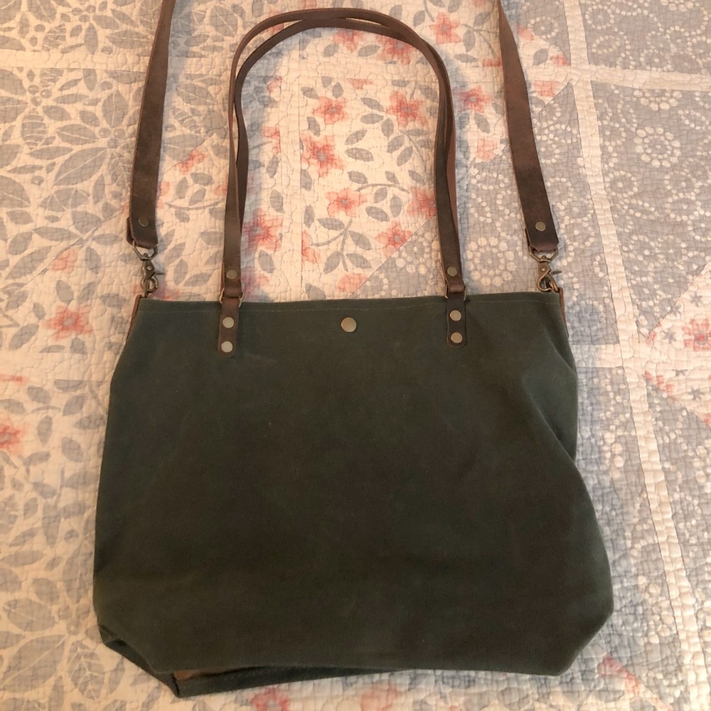 In Blue Handmade Waxed Olive Green Canvas Leather Purse Bag